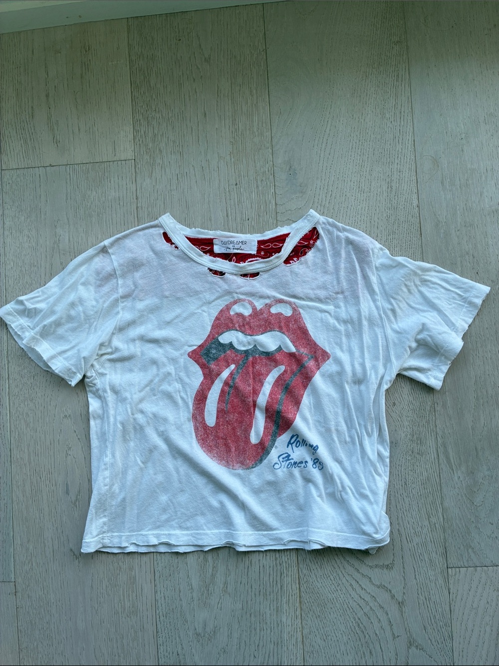 the Rolling Stones White Tee with Red Tongue Graphic